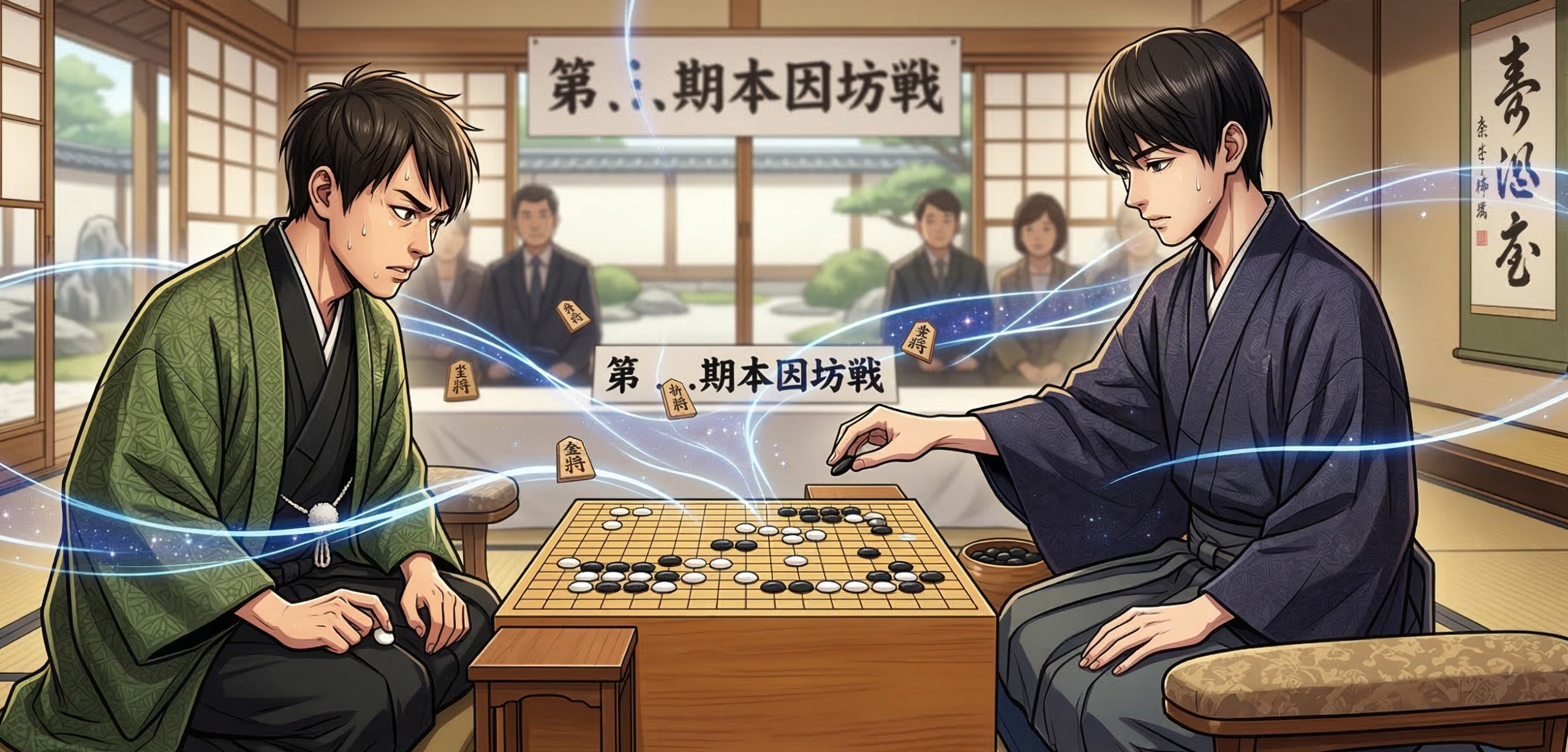 余正麒 vs 井山裕太の決勝をAIがイメージしたイラスト