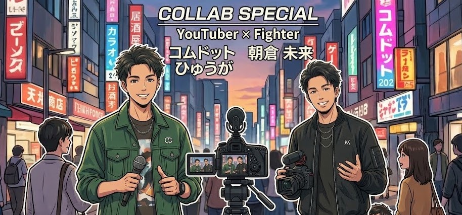 朝倉未来選手とコムドットひゅうがさんのイメージイラストAI生成