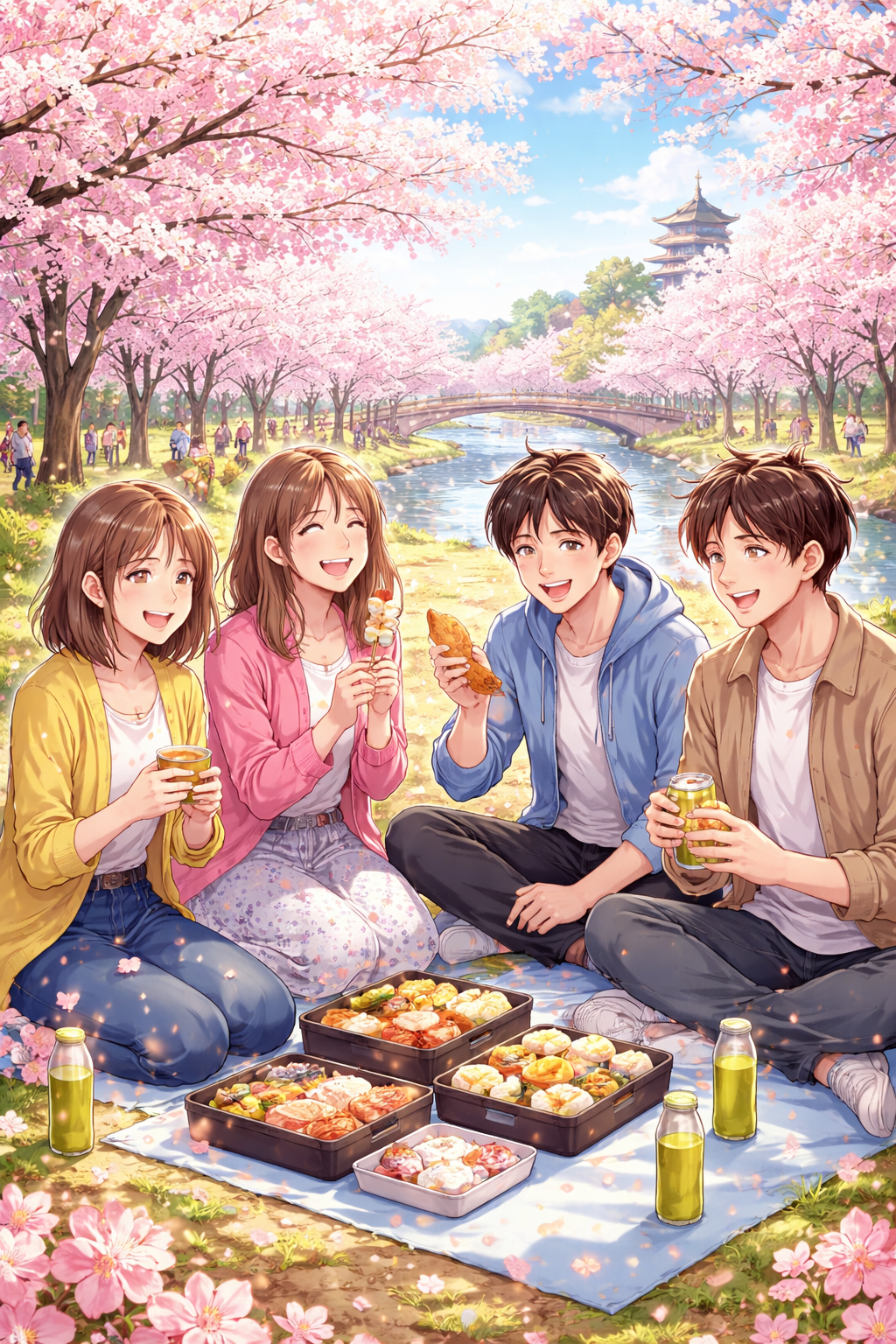 お花見している男女をaiが描いたイラスト