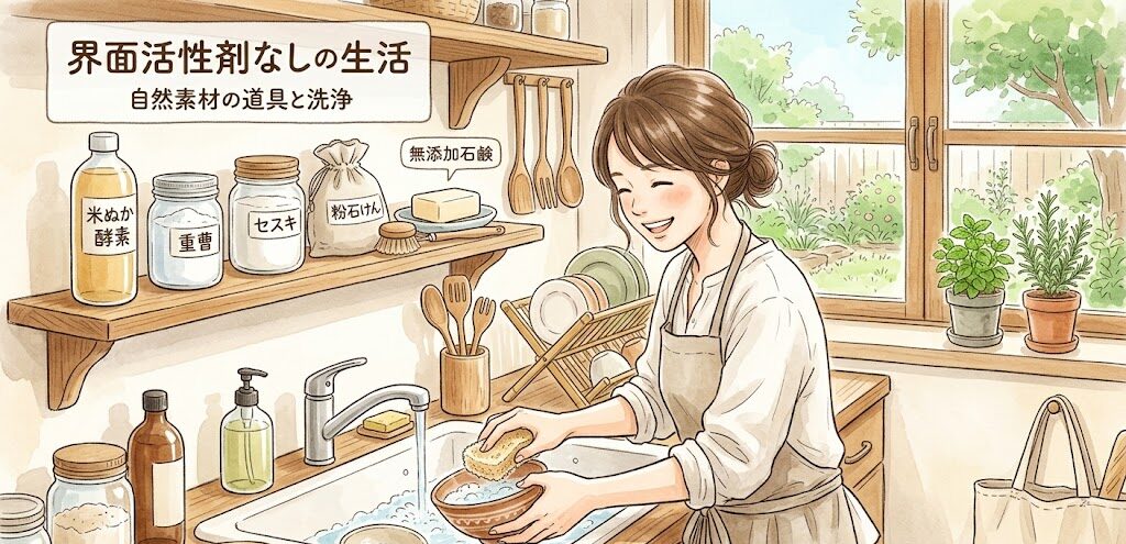 界面活性剤なしの生活をイメージしたイラスト